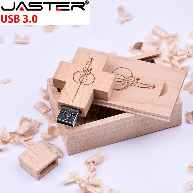 JASTER Najbolje prodajanih USB3.0 lesen Križ USB + box USB ključek USB memory stick pendrive 8GB 16GB 32GB Prečka Bliskovni pogon gi