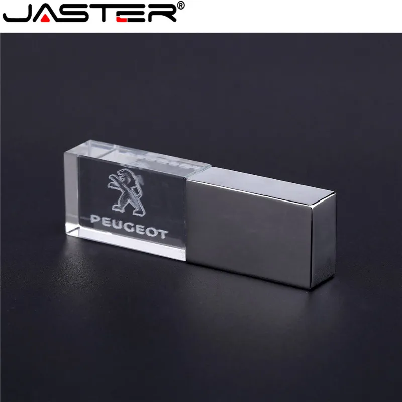 JASTER Peugeot kristal + metalen USB flash drive pendrive 4GB 8GB 16GB 32GB 64GB 128GB Externe Opslag memory stick u disk