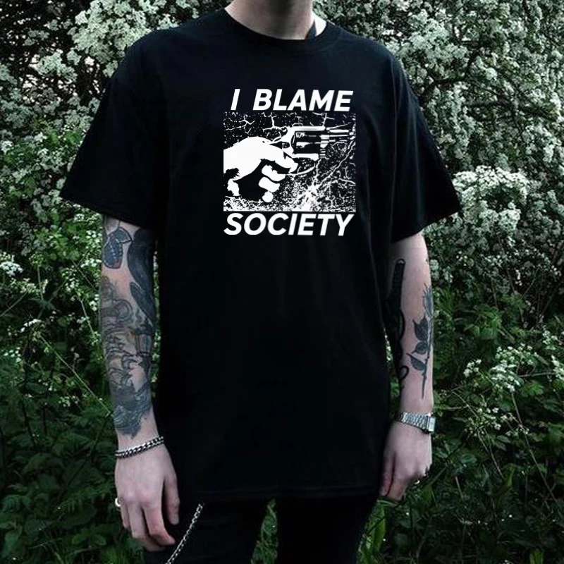 Jaz Kriv Družbe Mens T-Shirt Grunge Punk Stil Ulične Tshirt Poletnih O-vratu Prevelik Cotton Tee 90. letih Modne Gotsko Vrh