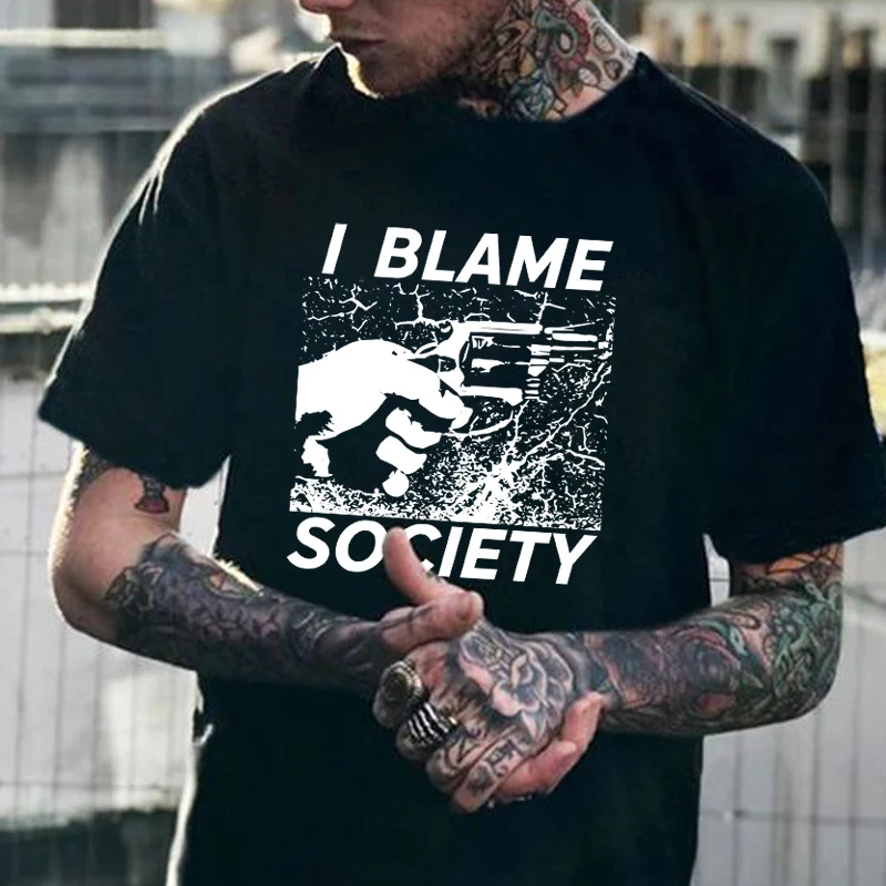 Jaz Kriv Družbe Mens T-Shirt Grunge Punk Stil Ulične Tshirt Poletnih O-vratu Prevelik Cotton Tee 90. letih Modne Gotsko Vrh