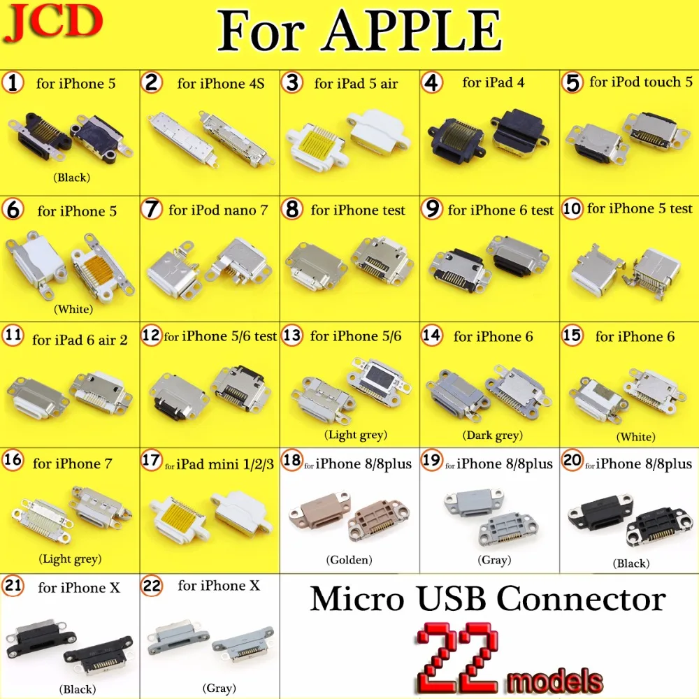 JCD Novih Mikro usb priključek, DC Napajanje Priključek za iPhone 4 in 4s 5 6 7 8 8 plus X za Polnjenje Vrata Ženski Vtičnice Priključek Micro USB Vtič
