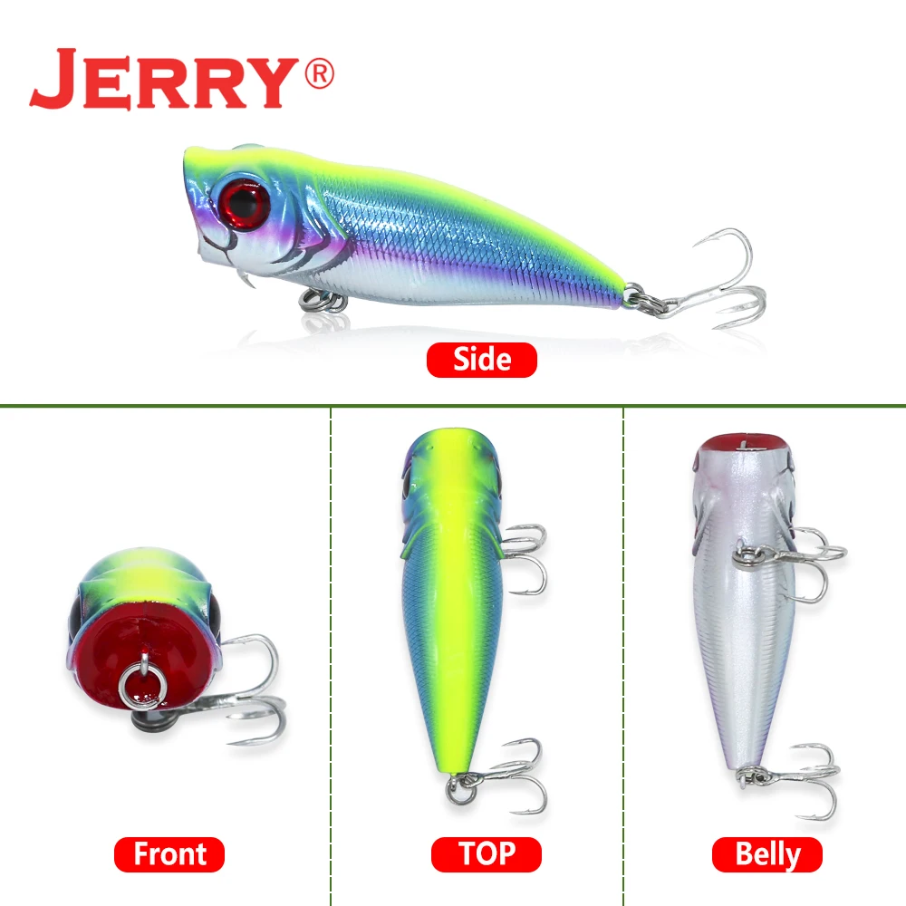 Jerry Doris Površini Plava Popper Fishing Lure 55mm Plastičnih Umetnih Top vode Trdi Vabe Bas Ščuka Reševanje