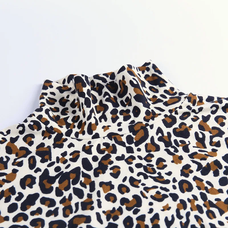 Jesen Pomlad Leopard Tiskanja Obleka za Ženske Seksi Bodycon Suh Elastična Turtleneck Dolgimi Rokavi, Rokavice Seksi Obleke Jumpsuit