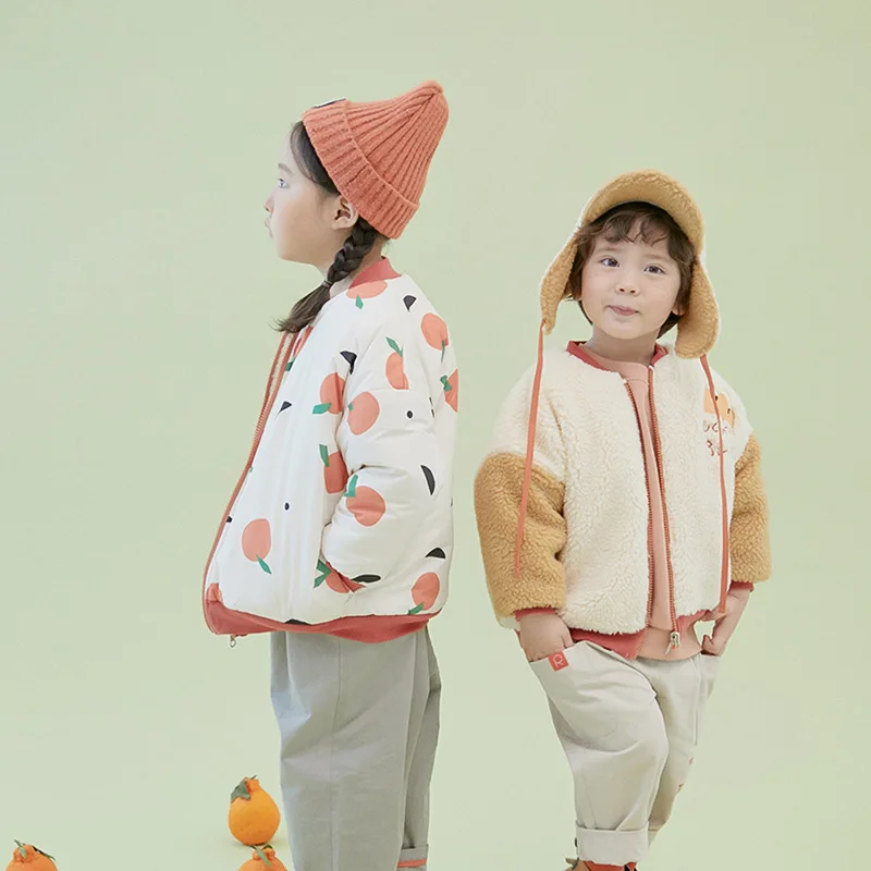 Jesen / zima 2020 RJ korejski risanka natisnjeni jagnje volne toplo srednjih in majhnih otrok dvostranski hooded suknjič suknji