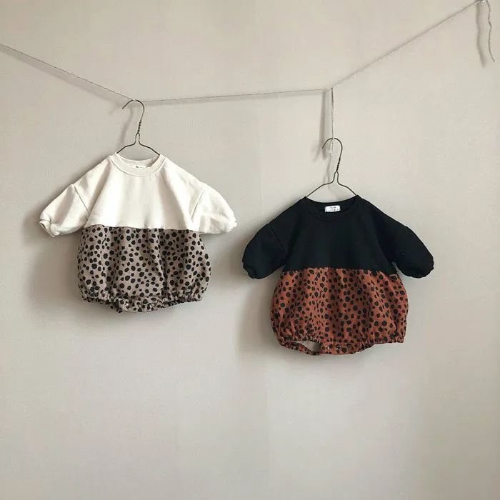 Jeseni Baby leopard mozaik bodysuits malčke baby dekle runo zgostitev dolg rokav Otroška oblačila 0-2Y