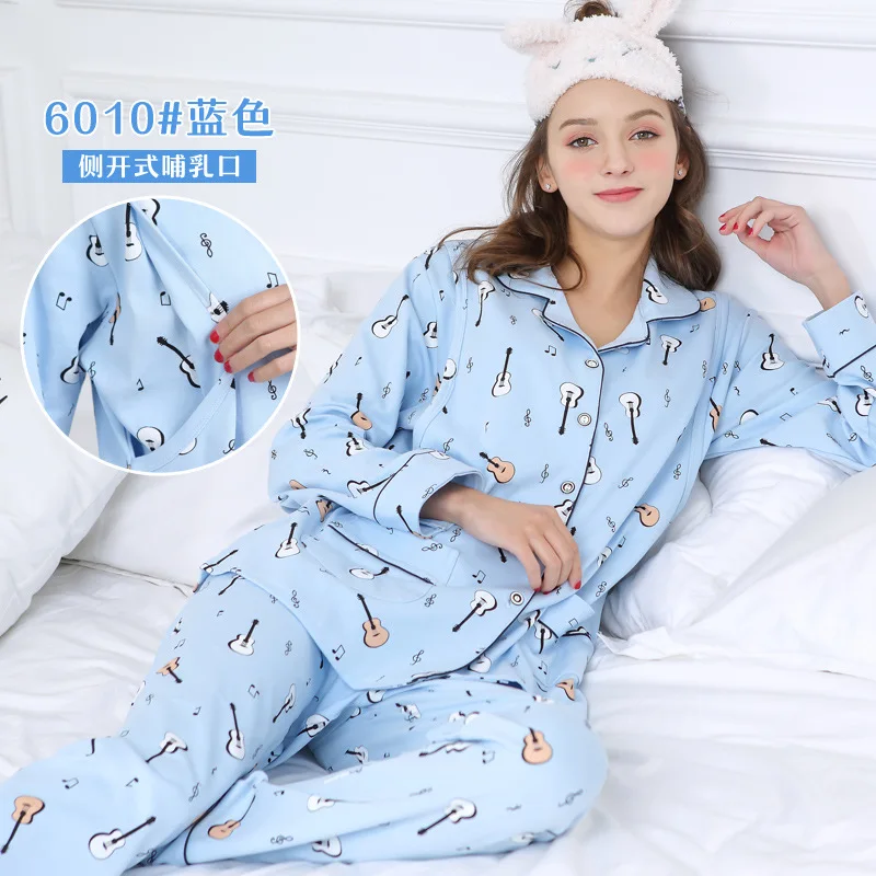 Jeseni Bombažno Pižamo Določa Žensk Natisnjeni Porodniškega zdravstvene Nege Sleepwear Obleko z Dolgimi Rokavi Spomladi Poln Nosečih Pižame Set