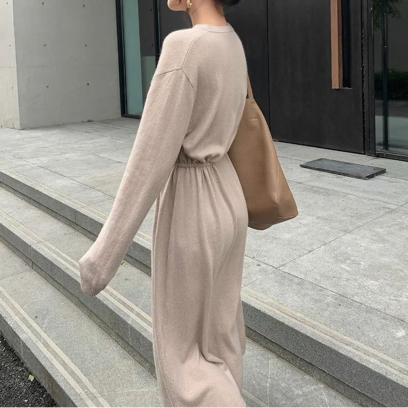 Jeseni Korejski Obleka Ženska Puloverji Eleganten V-Izrez Povoj Dolg Rokav Seksi Obleke Plus Velikost Trdnih Preprost Urad Dama Oblačila