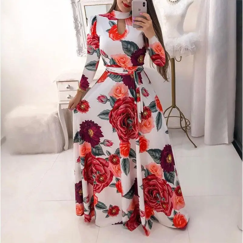 Jeseni Leta 2019 Modo Maxi Obleko Z Dolgimi Rokavi Iz Votlih Povoj Obleko Elegantno Ženske Stranka Obleko Plus Velikost Boho Obleko Femme Vestido