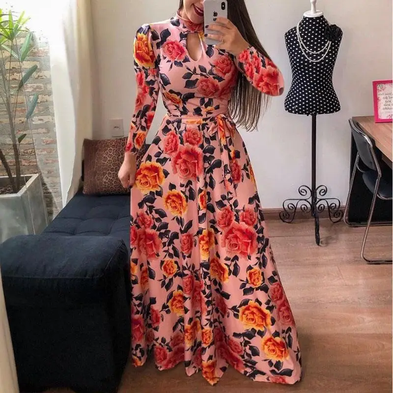 Jeseni Leta 2019 Modo Maxi Obleko Z Dolgimi Rokavi Iz Votlih Povoj Obleko Elegantno Ženske Stranka Obleko Plus Velikost Boho Obleko Femme Vestido