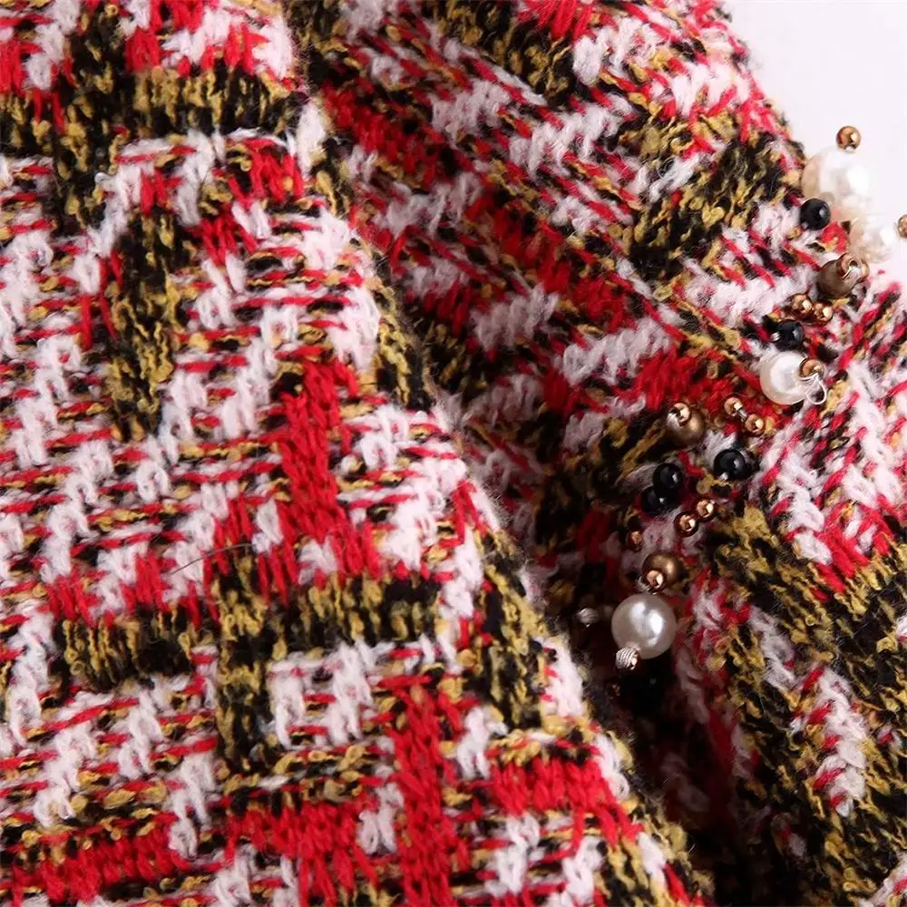 Jeseni leta 2019 nove ženske Letnik mešane barve Kariran male dišeče volne mešani nohtov kroglice ohlapne kratke hooded pletene hooded