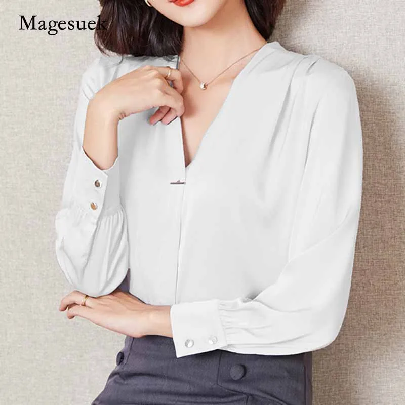 Jeseni leta 2020 Nove Modne Ženske Bluzo Plus Velikost Svoboden Ženske Vrhovi Majica Dolg Rokav Proti-vrat korejski Saten Bluzo Blusas Mujer 10853