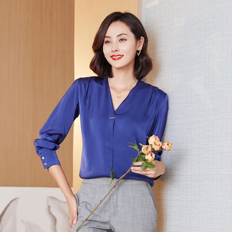 Jeseni leta 2020 Nove Modne Ženske Bluzo Plus Velikost Svoboden Ženske Vrhovi Majica Dolg Rokav Proti-vrat korejski Saten Bluzo Blusas Mujer 10853