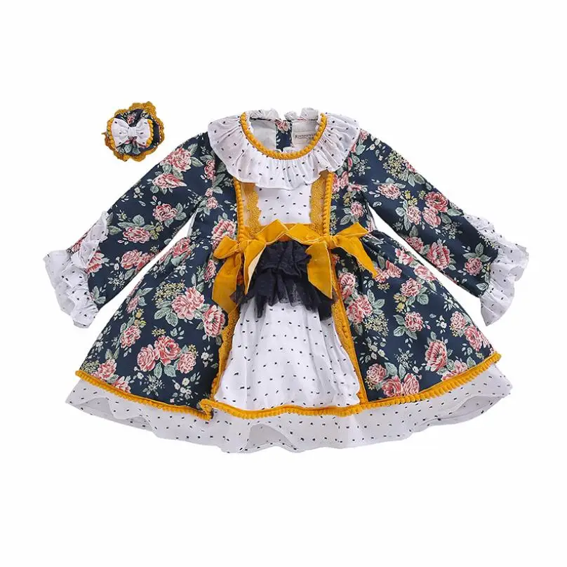 Jeseni Novi španski Lolita Dekleta Princesa Obleko z Dolgimi rokavi Lok Šivanje Sladko Ljubek Obleko Za Deklice, Velikonočni Vestidos Y3560