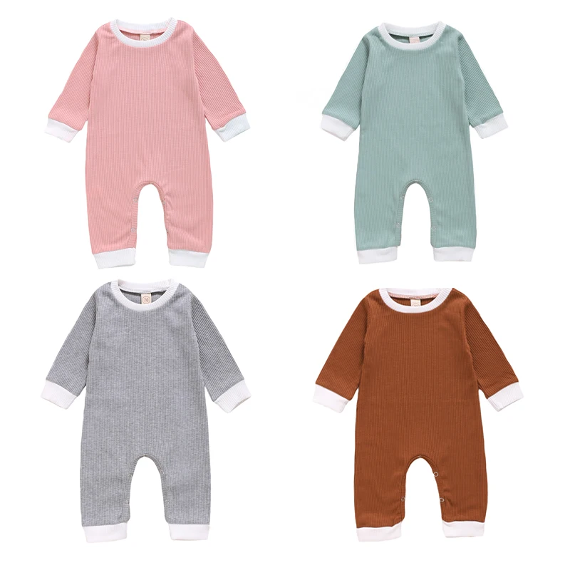 Jeseni Novorojenega Dojenčka Barva Romper Enem Kosu Dolg Rokav Beli Trim Jumpsuit Obleko 0-18 Mesecev