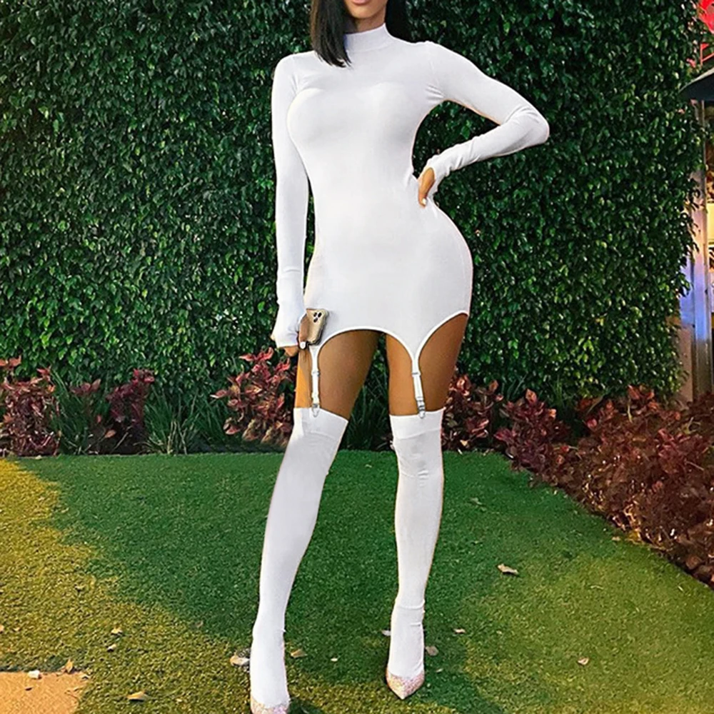 Jeseni, Pozimi Dolgi Rokav Visoko Vratu Obleko Slim-Fit Hip Seksi Kavljem Nogavice Moda Kylie Jenner Mini Obleka Z Nogavicami