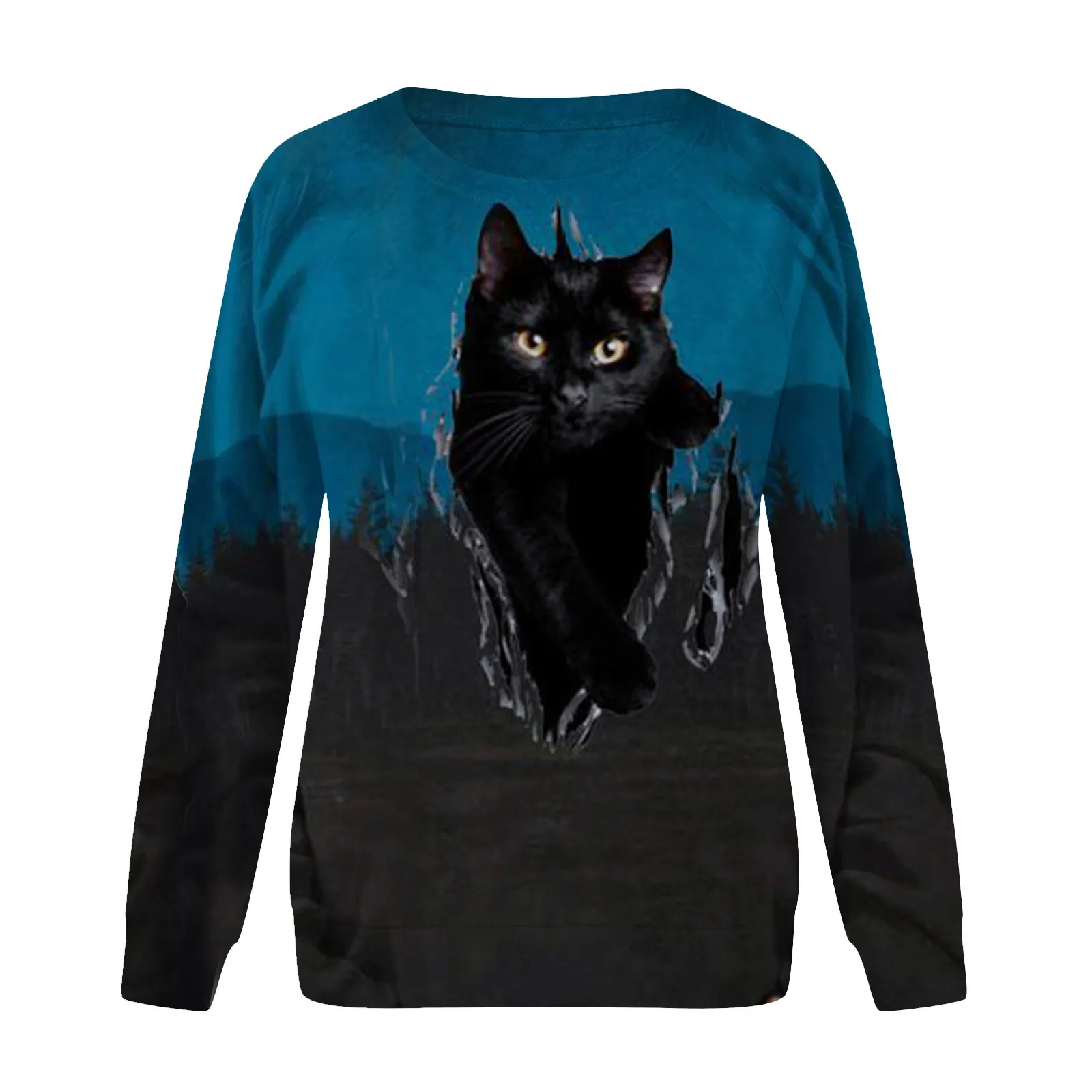 Jeseni Svoboden Osnovne Tee Rokavi Ženske Black Cat Print majica s kratkimi rokavi Ženske O-vratu Priložnostne Prelivi Vrhovi Ženski Harajuku 2020 Nova