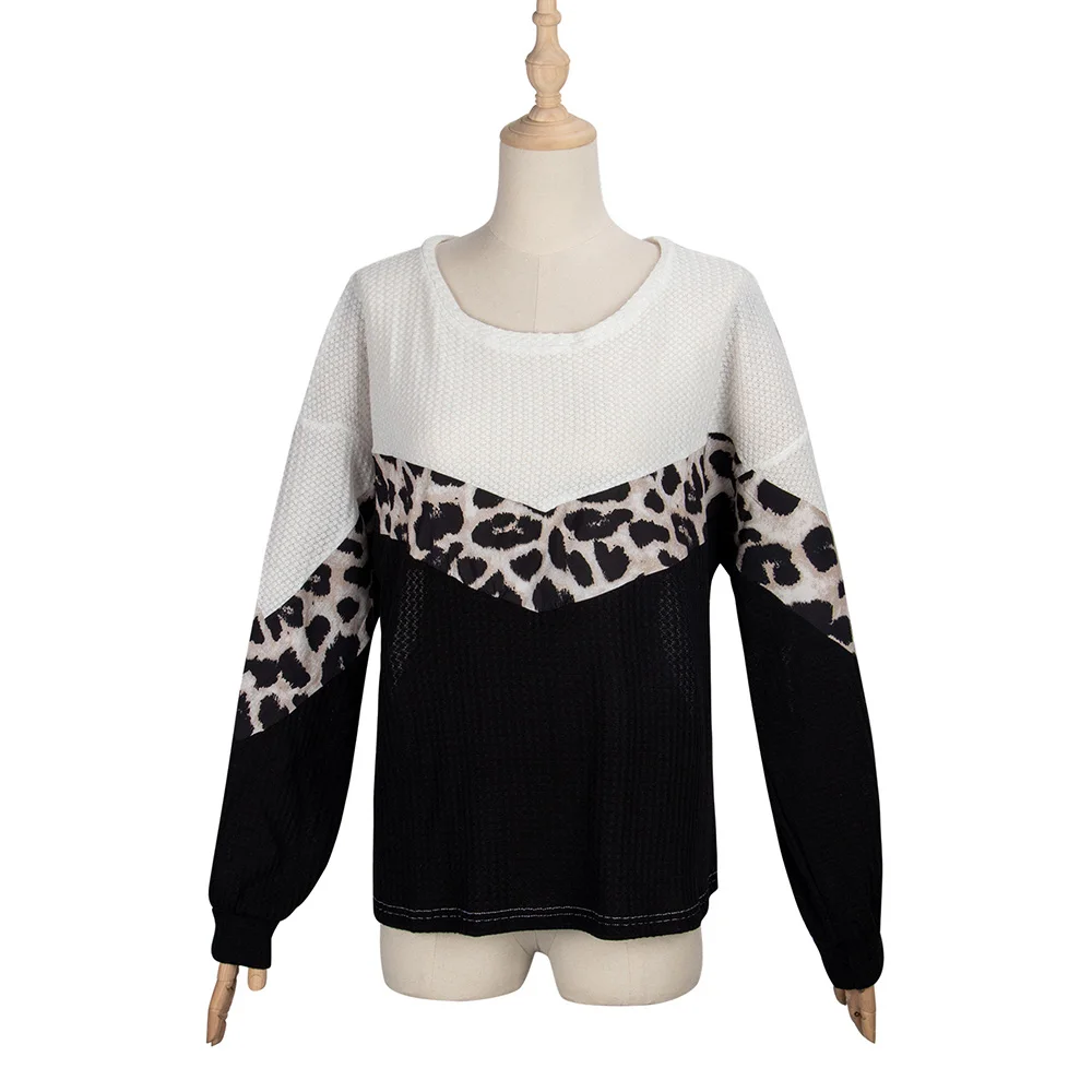 Jeseni ženska puloverji barvni mozaik Leopard O-Vratu dolg rokav priložnostne Svoboden pletenje puloverju zgornji deli oblacil ženske prevelik pulover