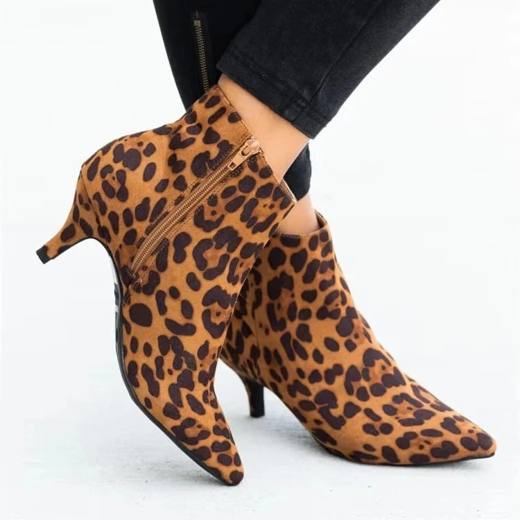 Jeseni Ženske Škornji Leopard Ženski Zip Konicami Prstov Ženska Snakeskin Stilettos Plus Velikost Seksi Dame Usnjeni Ženski Čevlji