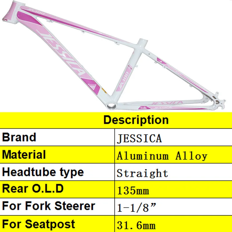 JESSICA 26er za 15,5/17 palcev MTB Okvir Mountain Bike Okvirji Koles Aluminij zlitine Superlight Straiht Cev Frameset BSA 68mm
