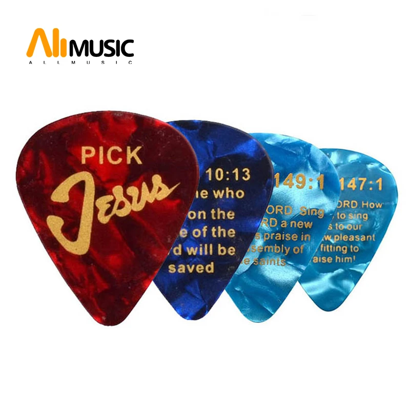 JEZUS Celuloidnih Kitara Pick 0.71 MM Zlate Besede Rimljanom 10:13 Psalm 149:1 & Psalm 147:1 Mix barve