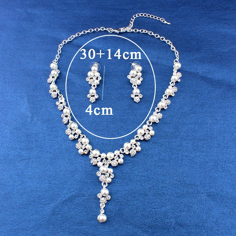 Jiayijiaduo Poročni nakit sklopov za žensko poročno obleko, pribor, srebrne barve, imitacija biserna ogrlica, uhani polje darilo 270