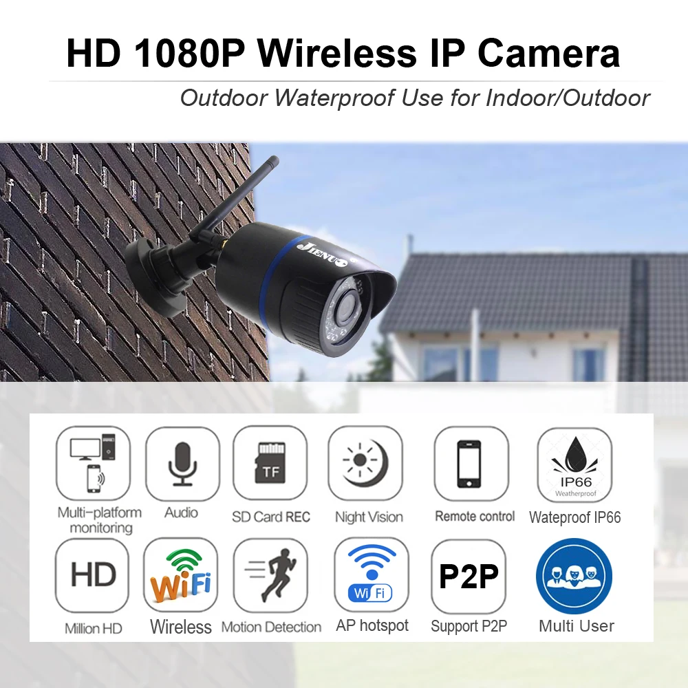 JIENUO IP Kamera Brezžična 1080P HD Audio Cctv Varnostni Nadzor na Prostem Nepremočljiva NightVision Infrardeči vmesnik Wifi Doma Kamera IP