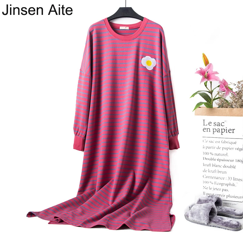 Jinsen Aite 2019 Bombaž Trakove, Dolgi Rokavi Velikosti Doma Obleko Noseča Sleepwear Priložnostne Ženske Nightgowns Sleepshirts JS752