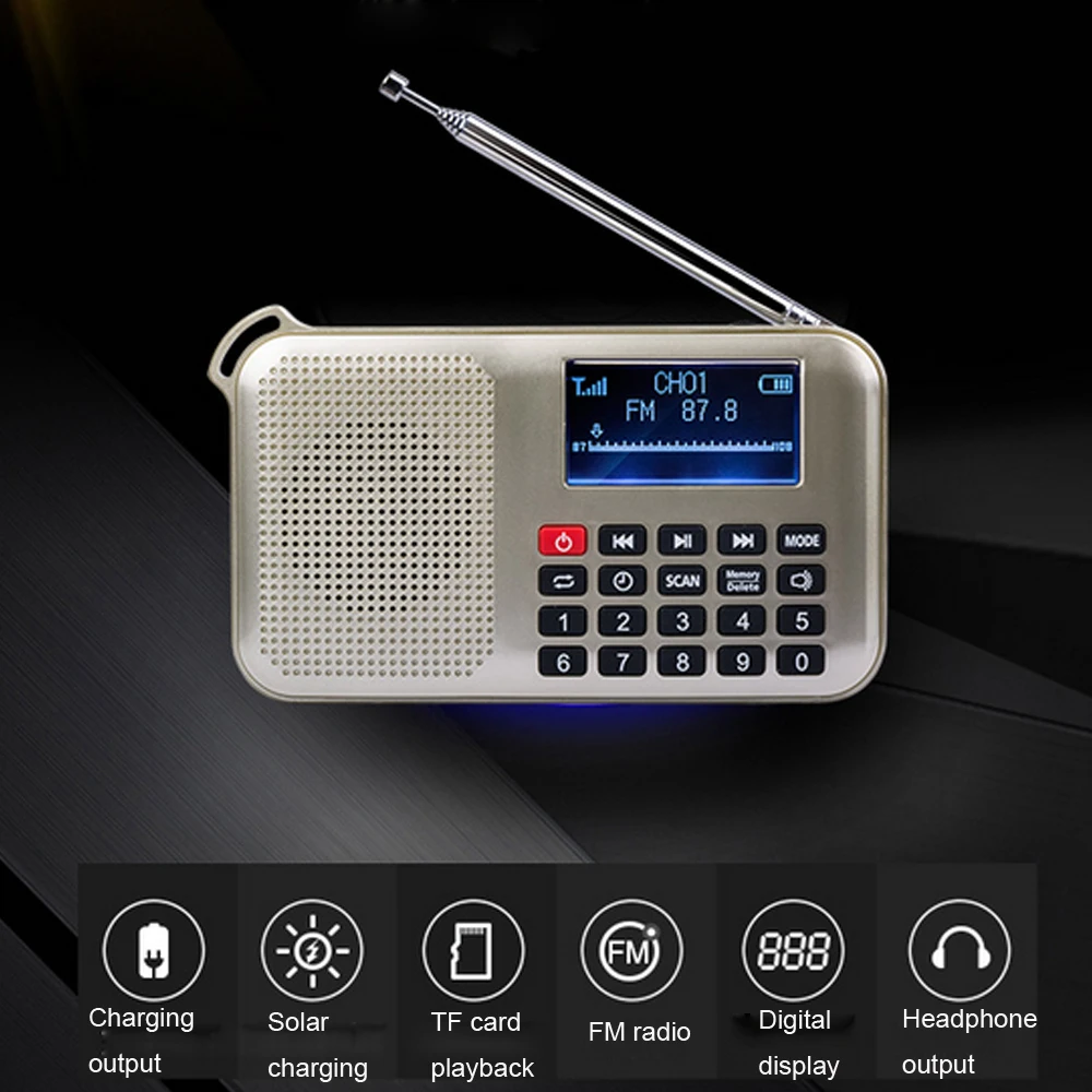 JINSERTA Sončne FM Radio Mini Sončne Energije Zvočnika Predvajalnik Glasbe MP3, Zasilno Solar Powered Radio s Svetilko Podpira TF kartice