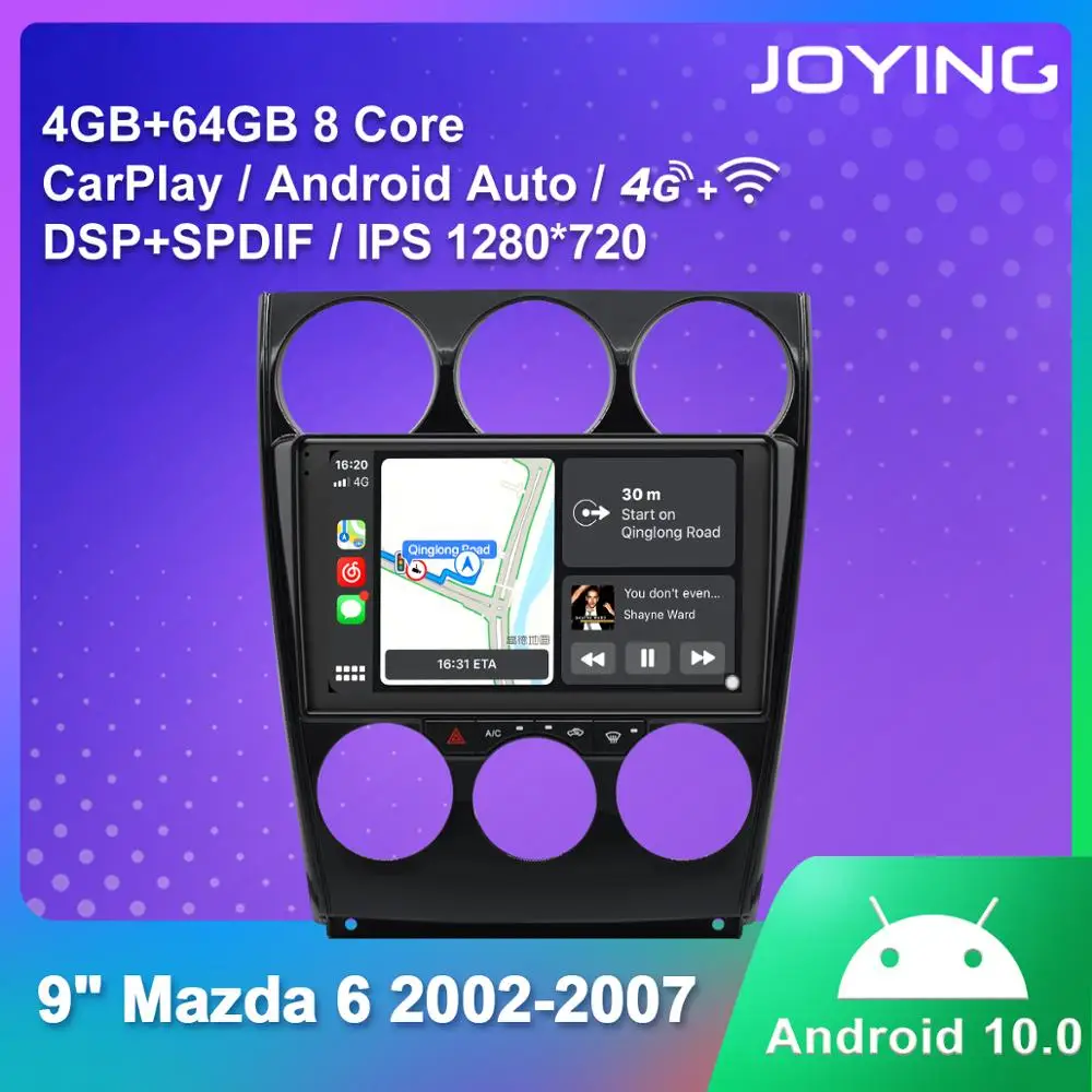 JOYING avtoradio, predvajalnik, GPS navigacija stereo autoradio 4GB RAM+64GB ROM 1280*720, IPS za Mazda 6 2002-2007 z carplay&4G&RDS