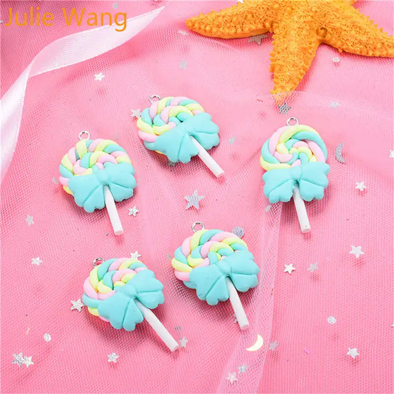 Julie Wang 10PCS Polimerne Gline Lollipop Sladkarije Ročno Obrt Čare Obeski Telefon Dekoracijo Ugotovitve Nakit, Izdelava Dodatne opreme