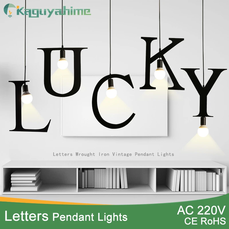 Kaguyahime obesek luči E27 DIY pismo svetlobe Ustvarjalne A do Ž Železa hanglamp 100cm Nordijska led dekor svetilke za mansarda dnevna soba