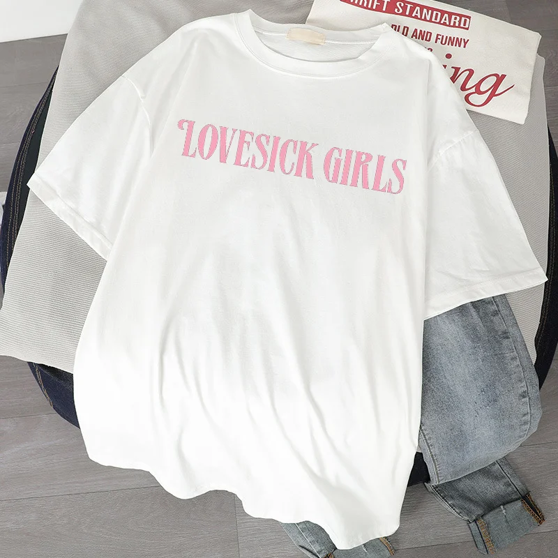 Kako vam je všeč oblačila Kpop modna majica s kratkimi rokavi ženske Kawaii Harajuku lovesick dekleta tiskanja kratkimi rokavi ženske letnik t-shirt