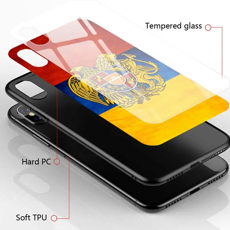 Kaljeno Steklo Primeru Telefon Za iPhone 12 11 Pro Pro Max SE 2020 X XS MAX XR 7 8 6 6s Plus Kritje Coque Armenija Rusija Zastavo, Grb