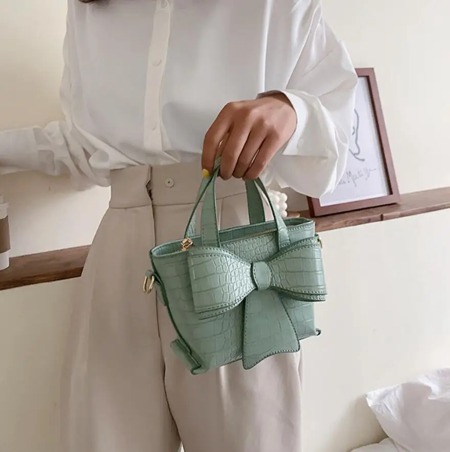 Kamen vzorec Majhen Tote vrečko 2020 Moda Novih kakovostnih PU Usnja Ženske Oblikovalec Torbici Srčkan Lok Ramenski Messenger Bag