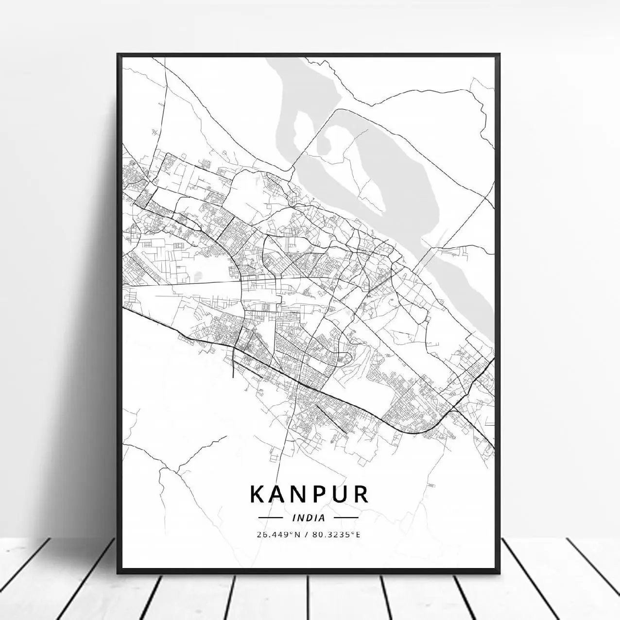 Kanpur Varanasi Jaipur Thane Belgaum Hyderabad Indija Platno Art Map Plakat