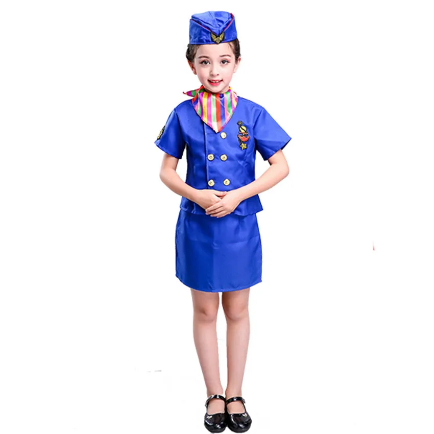 Kapetan Cosplay Dan Otrok Otroci Kopalke Stevardesa Pilotni Enotno Air Force Šola Vlogo Igra za Dekleta Fant Let Attendant