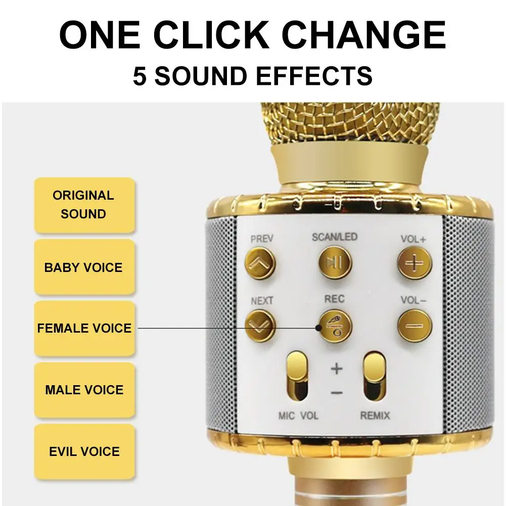 Karaoke Mikrofon Igrača Brezžična tehnologija Bluetooth Mikrofon Glasbila Igrače z Utripajoče Luči, Karaoke Naprave