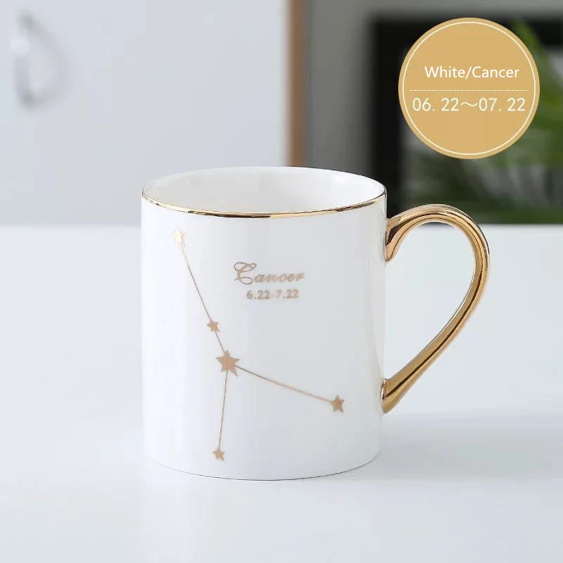 Kavno skodelico mleka pokal gilded ročaj keramične skodelice meri 12 constellation kosti kitajske pokal logo belega porcelana pokal