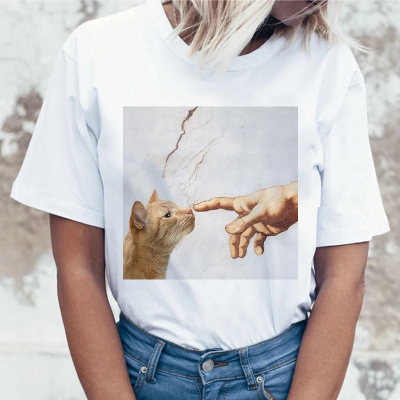 Kawaii Mačka Smešno Risanka Majica s kratkimi rokavi Ženske Harajuku Ullzang Srčkan T-shirt 90. letih Moda korejskem Slogu Tshirt Lepo Tiskanje Vrh Tee Ženski