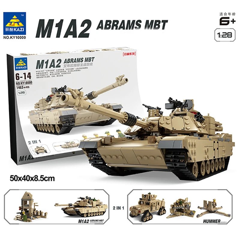 KAZI 1463PCS 2-v-1 tank oklepna vozila tehnologije gradnik M1A2 tank ABRAMS model otroke, igrače, darilo za rojstni dan