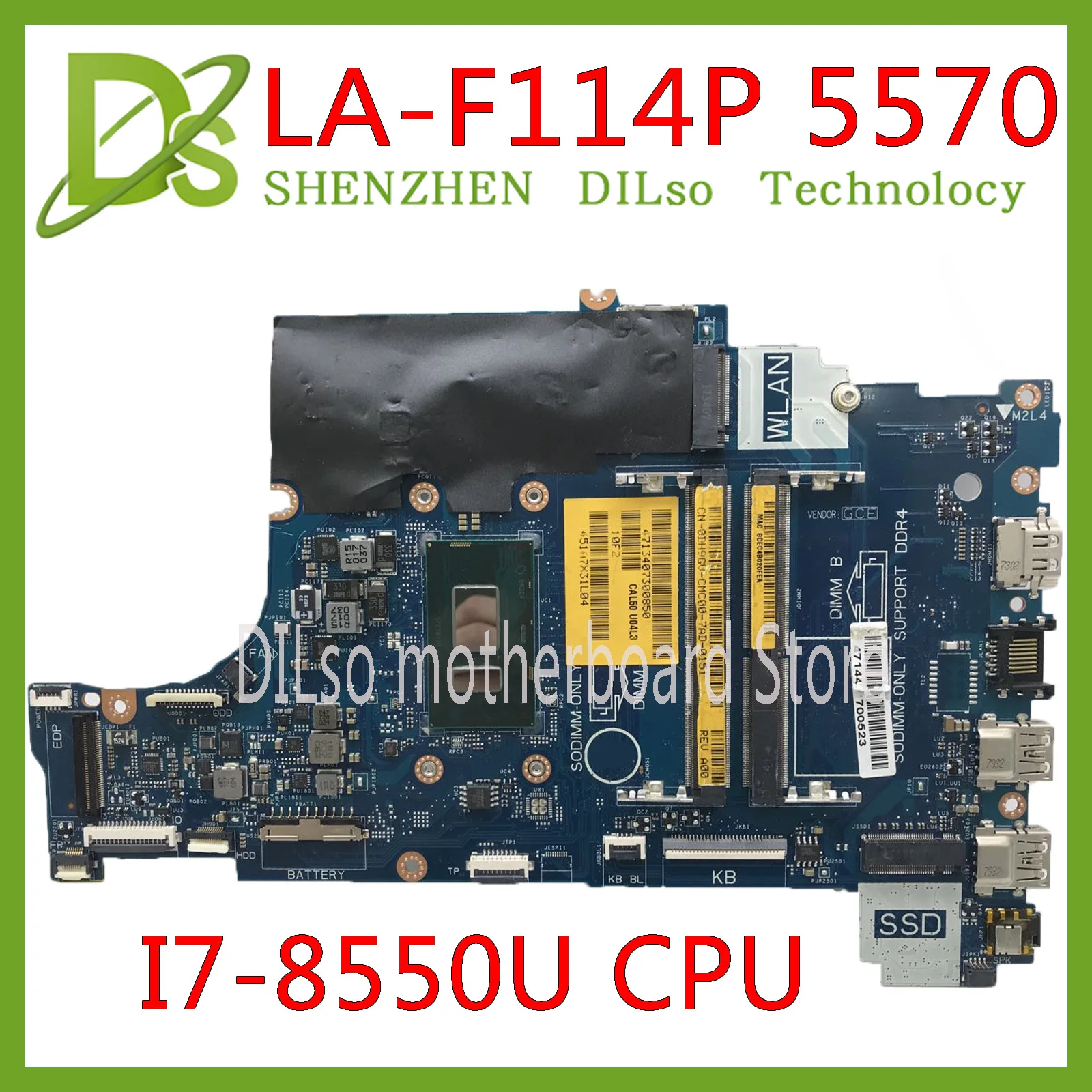 KEFU LA-F114P Matično ploščo Za Dell INSPIRON 15 5570 P75F Matično ploščo LA-F114P DDR4 I7-8550U CPU Test delo prvotne