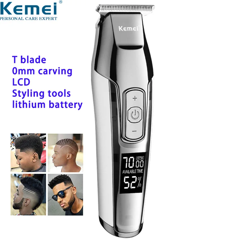 Kemei Barber Profesionalne frizerske Clipper LCD Zaslon, 0 mm Baldheaded Brado Las Brivnik za Moške DIY Rezalnik Električni Pralni Frizuro