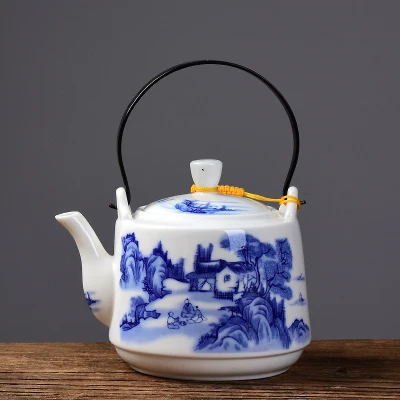 Keramični čajnik 1500ML , velike zmogljivosti, modri in beli porcelan, ročno izdelan keramični čajnik, steklo čaj pot, s filter