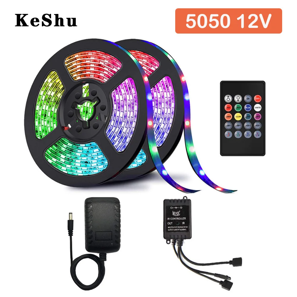 KeShu 5050 RGB LED Trak Svetlobe Prilagodljiv Trak Fita Luči Led Trakovi, RGB 5M 10M Trak Diod DC 12V+ IR Daljinski Nadzor in Moč
