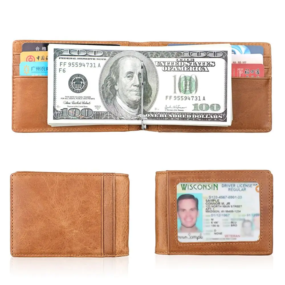 KEVIN YUN moda letnik RFID moške denarnice pravega usnja, vitek moški denar posnetki