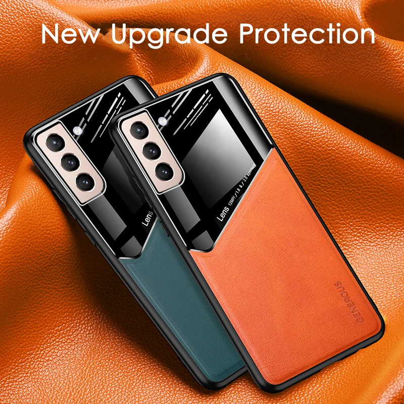 KEYSION Shockproof Primeru Telefon za Samsung S21 Ultra S21 + Plus 5G PU Usnje Avto Magnetne Hloder Zadnji Pokrovček za Galaxy S21 5G
