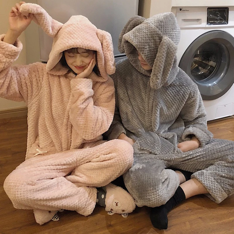Kigurumi Živali Pajama Odraslih Onesies za Ženske Moški Par Zimskih Zajec Pižamo Kegurumi Sleepwear Flanela Pijamas Homewear