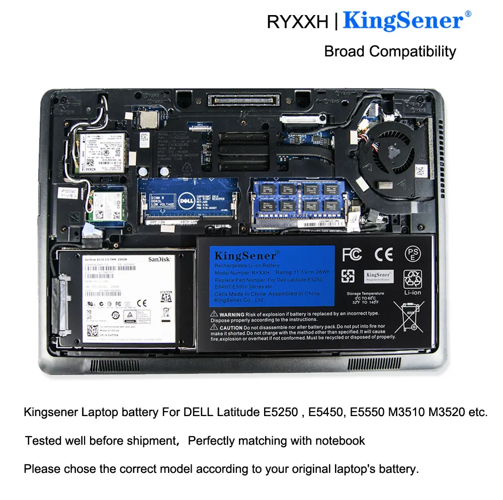 KingSener Novo RYXXH Laptop Baterija za Dell Latitude 12 5000 11 3150 3160 E5250 E5450 E5550 M3150 Serije 09P4D2 9P4D2 11.1 V 38WH