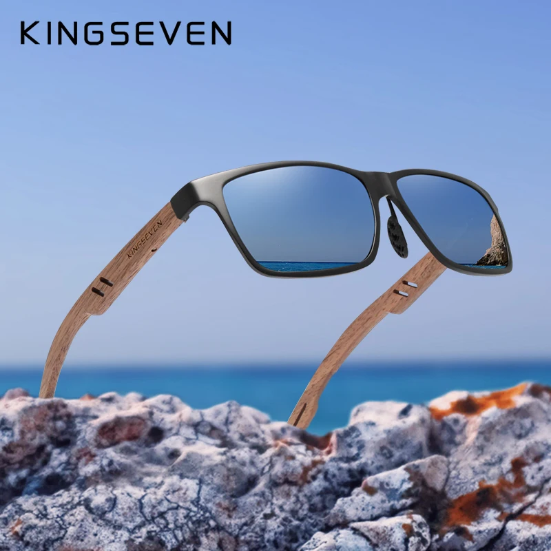 KINGSEVEN 2019 Nov Dizajn Aluminij+Ročno Oreh Lesene sončna Očala Moških Polarizirana Očala Pripomočki sončna Očala Za Ženske
