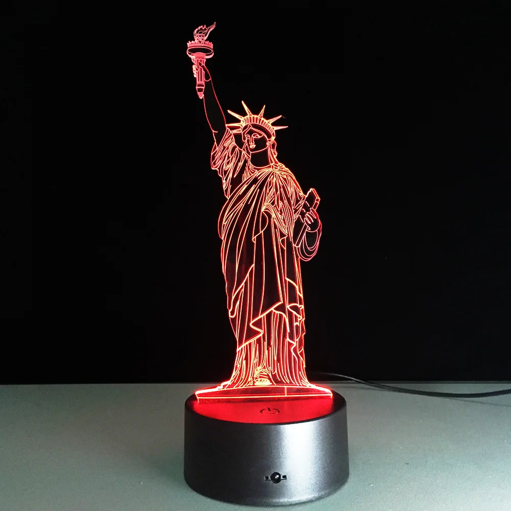 Kip Svobode Okraski 3D Lučka LED USB Ustvarjalne Noč Svetlobe 7 Sprememba Barve Akril na Dotik Stikala Spalnica Lučka Xmas Darila